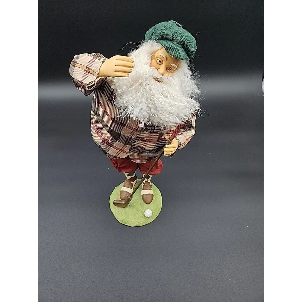 Vintage Golfer Santa Claus Figurine 12 Inch Plaid Jacket Christmas Decor Golfing